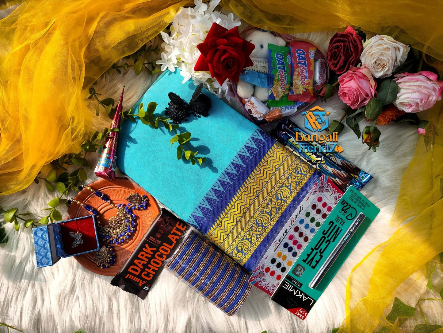 Premium Sky Blue Colour Saree Combo