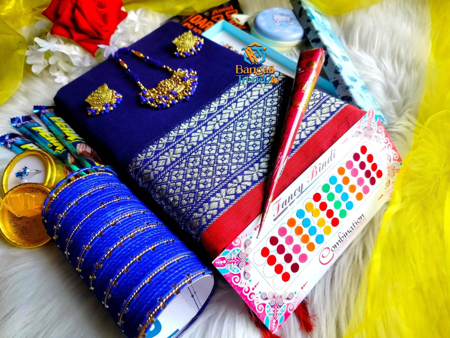 Original Cotton Blue Saree Combo