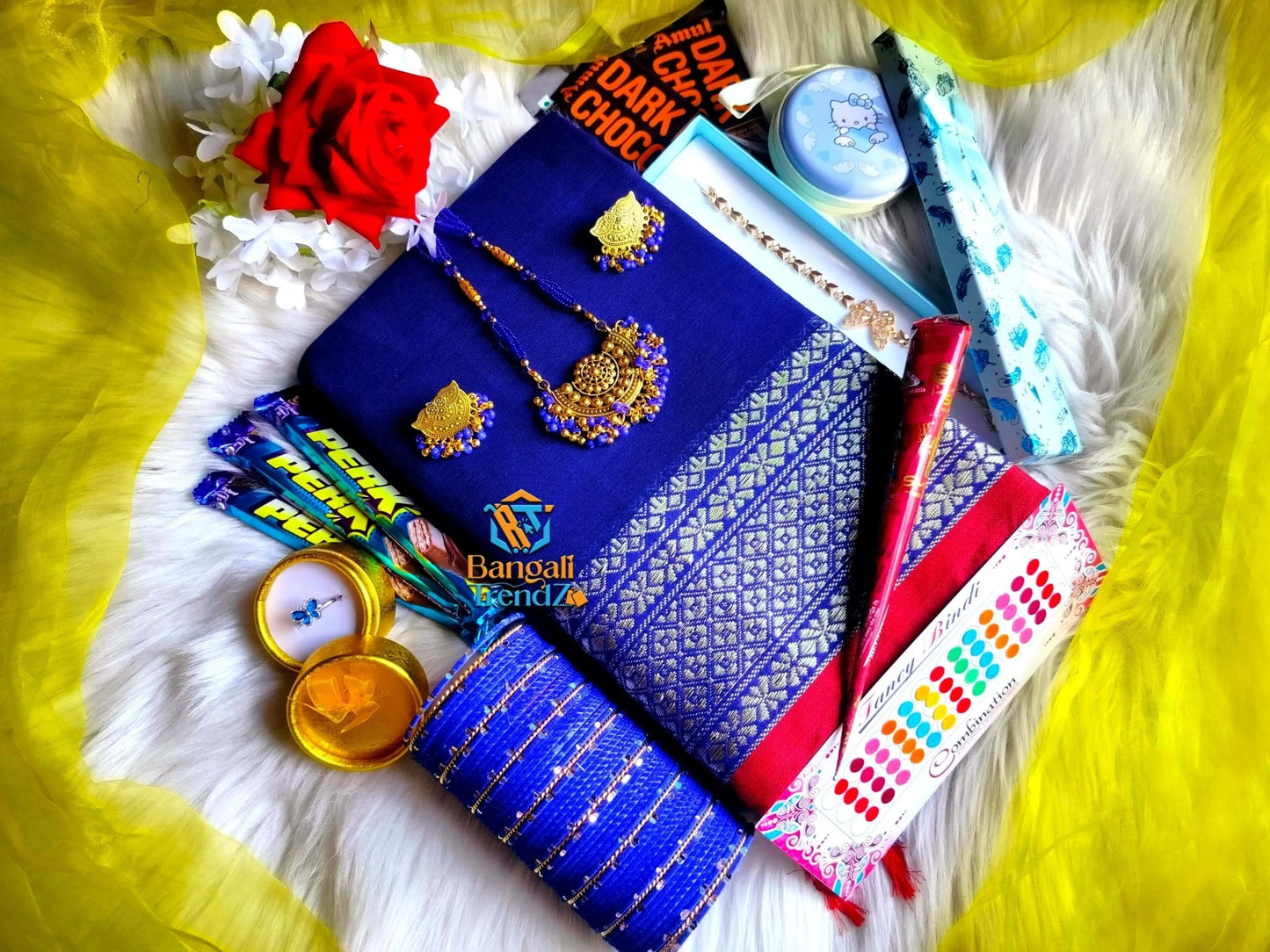 Original Cotton Blue Saree Combo