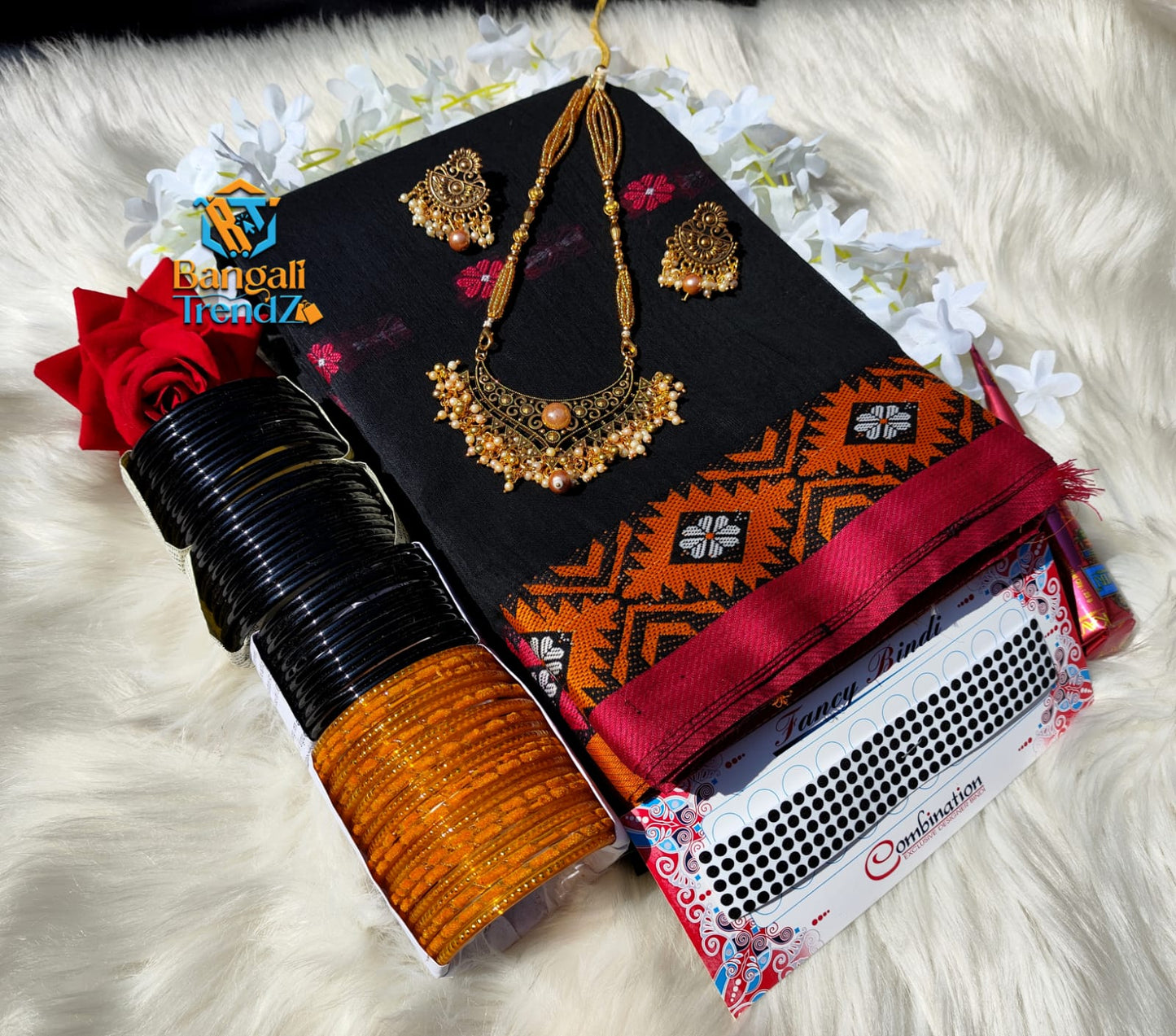 Silk + Cotton Black Sari