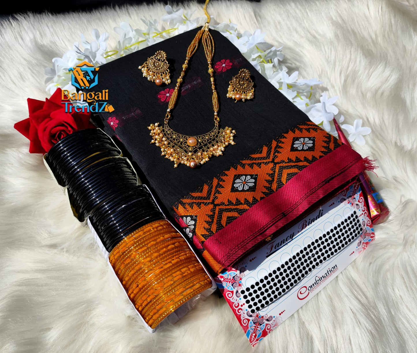 Silk + Cotton Black Sari