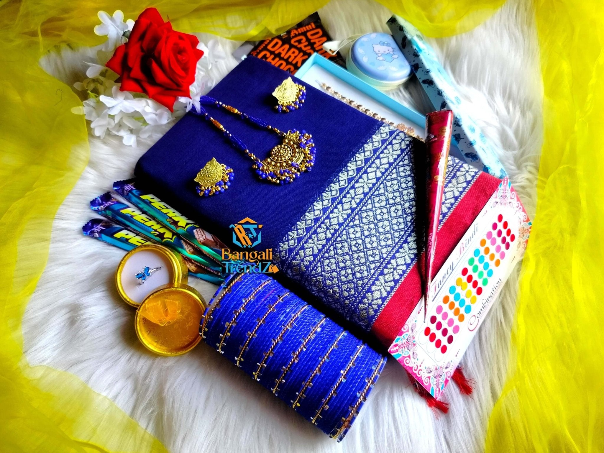 Original Cotton Blue Saree Combo