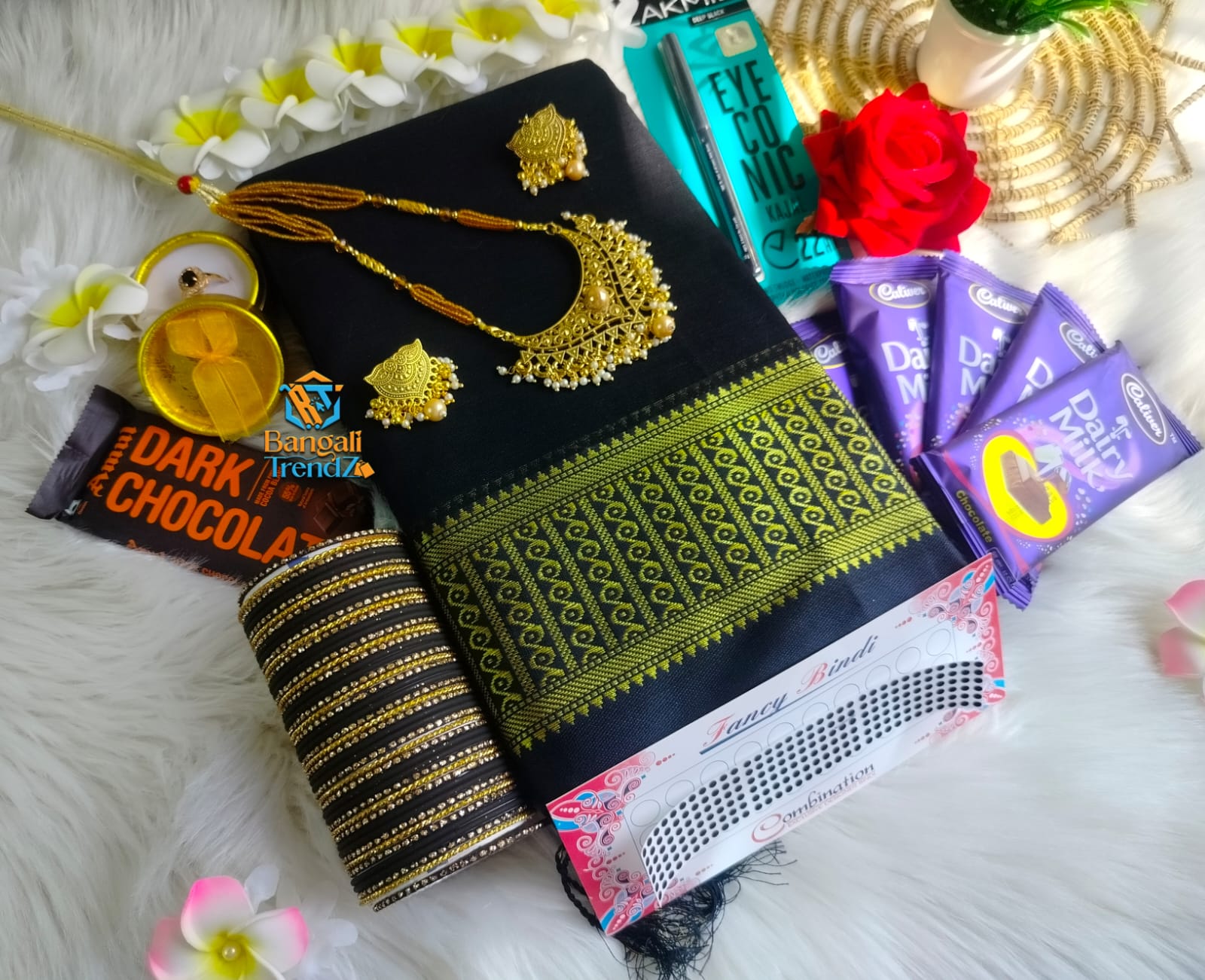 Premium Black Cotton Saree Combo Package